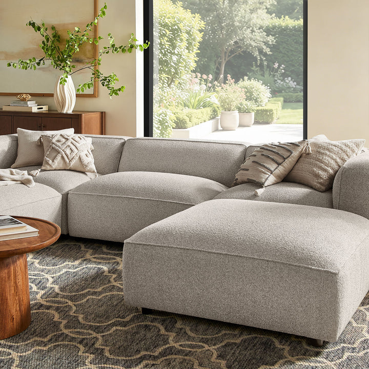 Auren 5 Piece Lattice Bouclé Upholstered Modular Sectional in Fog