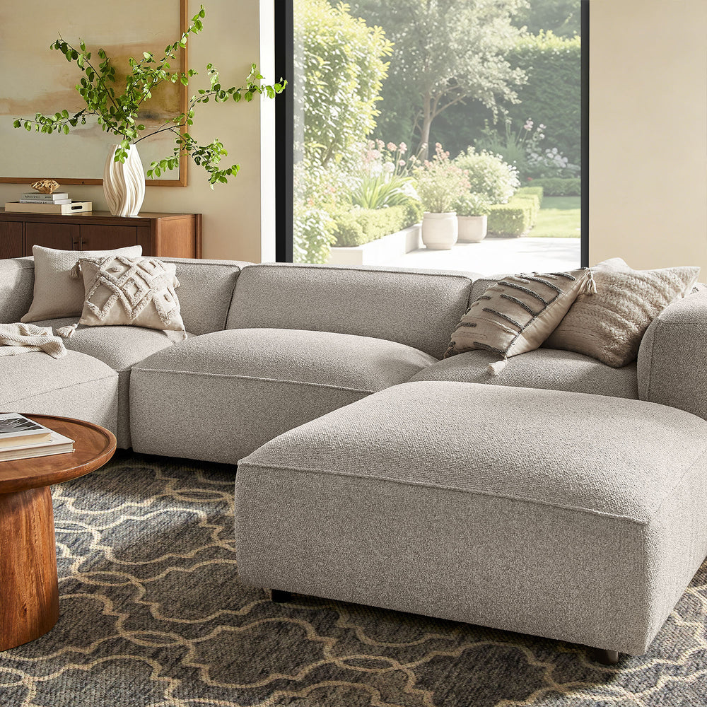 Auren 5 Piece Lattice Bouclé Upholstered Modular Sectional in Fog