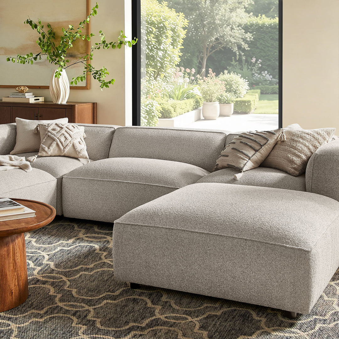 Auren 5 Piece Lattice Bouclé Upholstered Modular Sectional in Fog