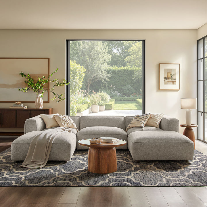 Auren 5 Piece Lattice Bouclé Upholstered Modular Sectional in Fog