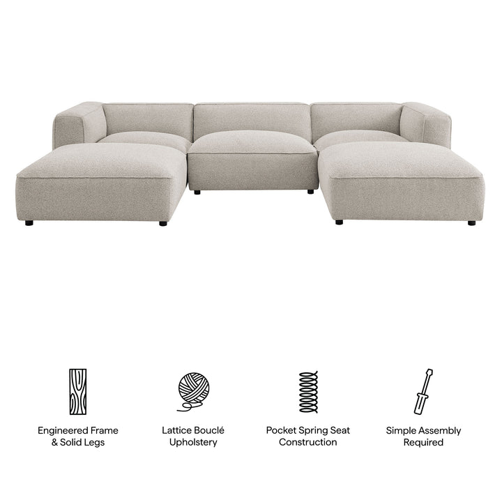 Auren 5 Piece Lattice Bouclé Upholstered Modular Sectional in Fog