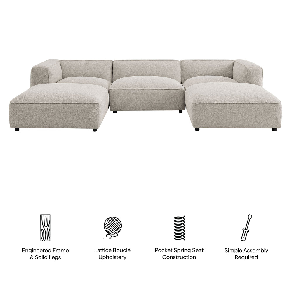 Auren 5 Piece Lattice Bouclé Upholstered Modular Sectional in Fog