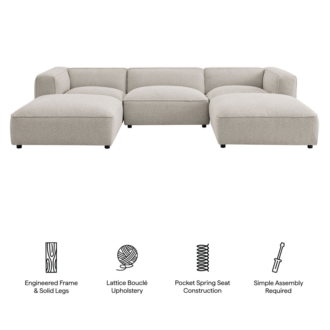 Auren 5 Piece Lattice Bouclé Upholstered Modular Sectional in Fog