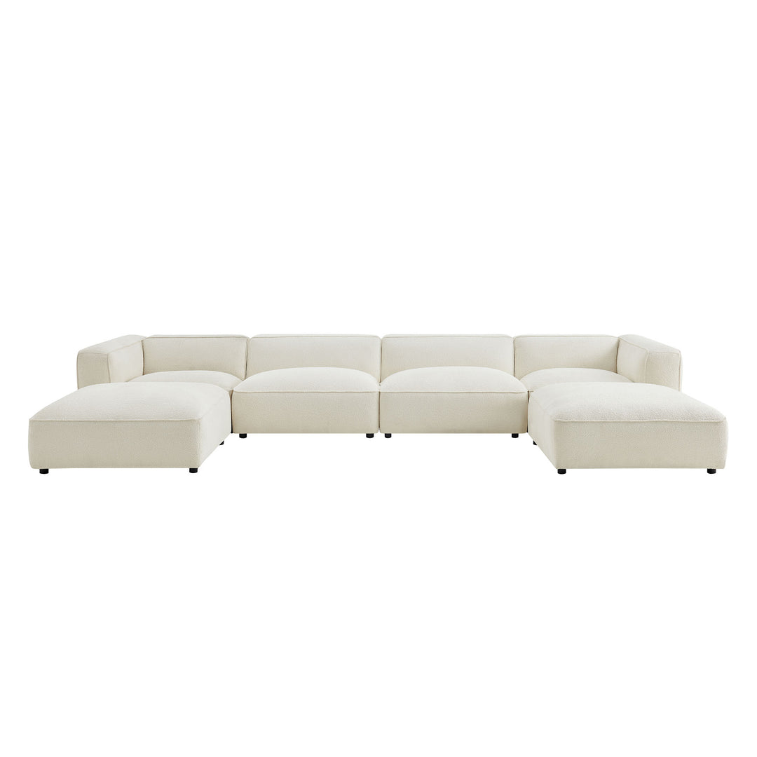 Auren 6 Piece Lattice Bouclé Upholstered Modular Sectional in Cream