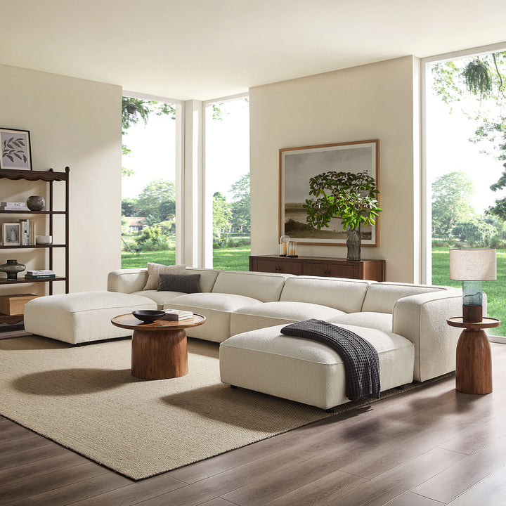 Auren 6 Piece Lattice Bouclé Upholstered Modular Sectional in Cream