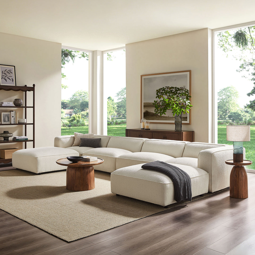 Auren 6 Piece Lattice Bouclé Upholstered Modular Sectional in Cream