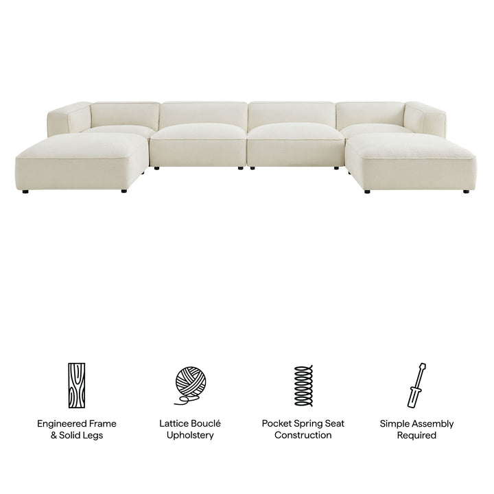 Auren 6 Piece Lattice Bouclé Upholstered Modular Sectional in Cream