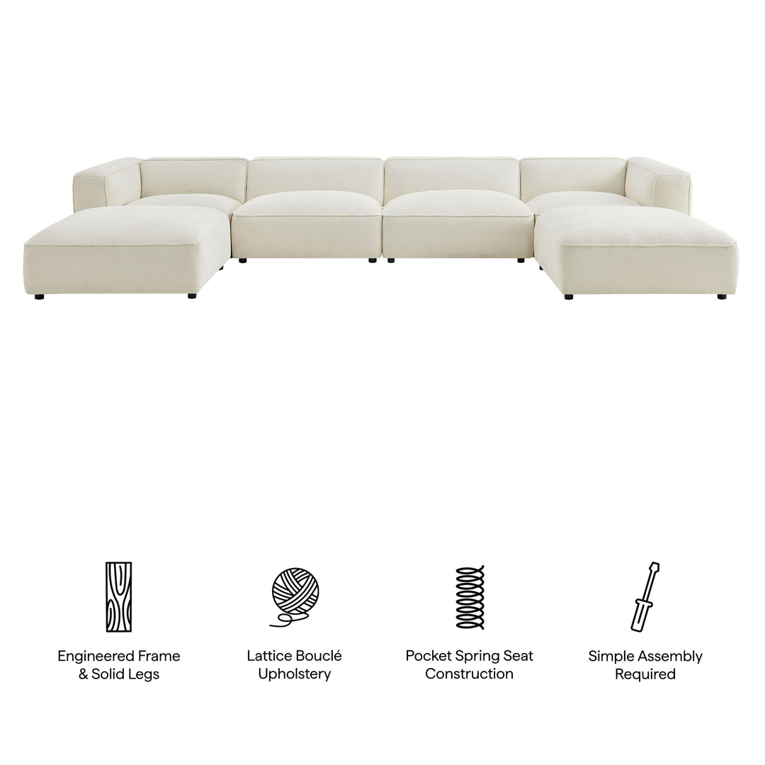 Auren 6 Piece Lattice Bouclé Upholstered Modular Sectional in Cream