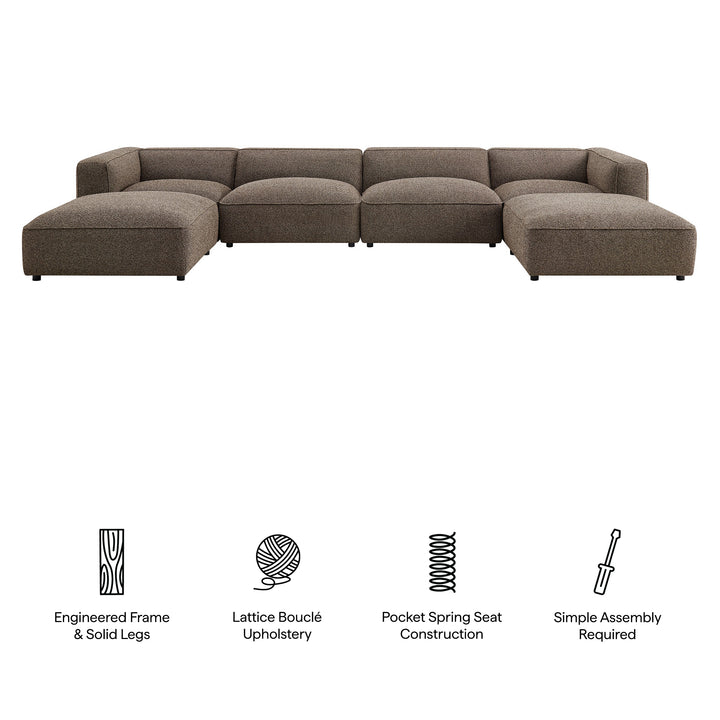Auren 6 Piece Lattice Bouclé Upholstered Modular Sectional in Earth