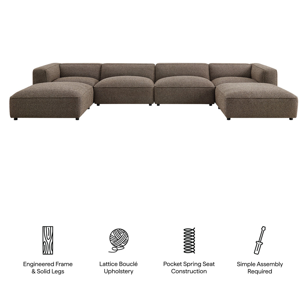 Auren 6 Piece Lattice Bouclé Upholstered Modular Sectional in Earth