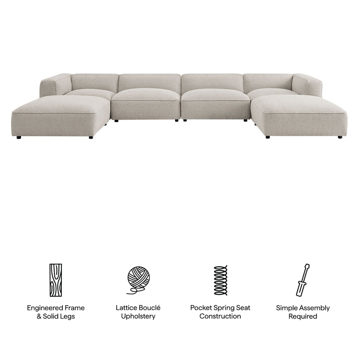Auren 6 Piece Lattice Bouclé Upholstered Modular Sectional in Fog