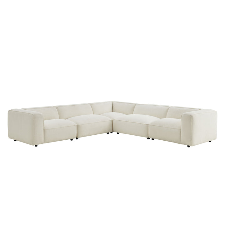 Auren 5 Piece Lattice Bouclé Upholstered Modular Corner Sectional in Cream