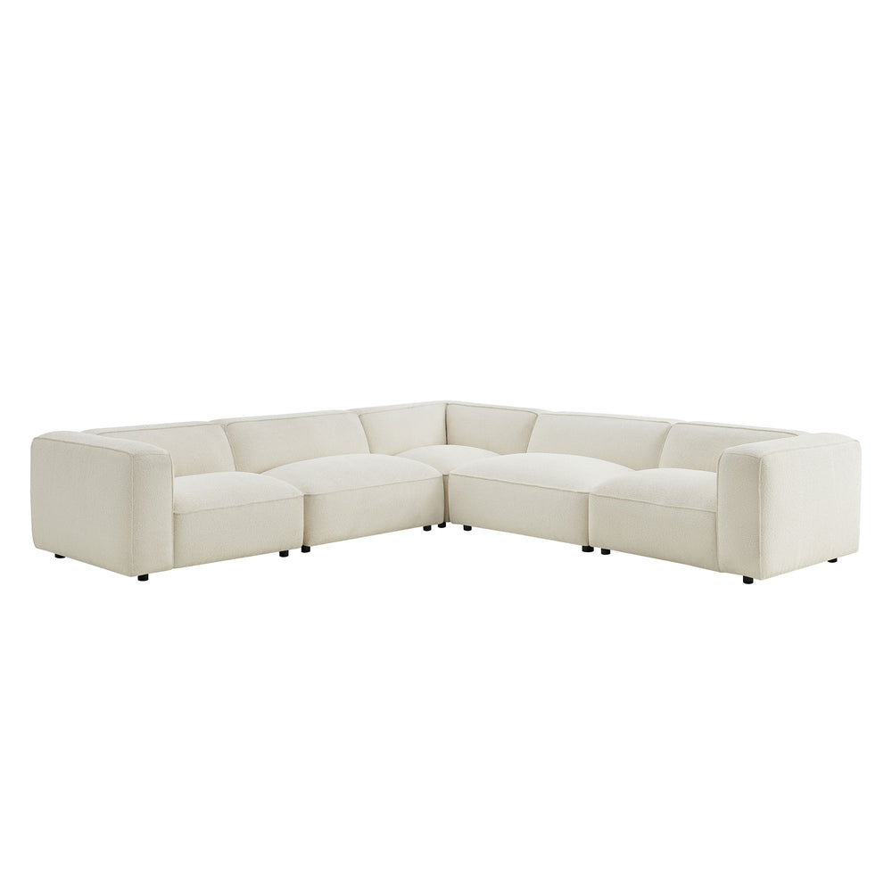 Auren 5 Piece Lattice Bouclé Upholstered Modular Corner Sectional in Cream