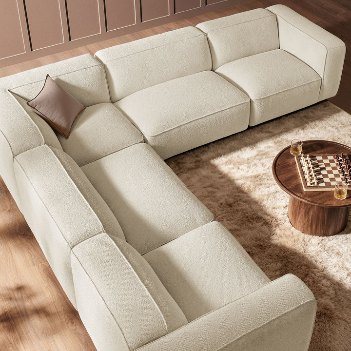 Auren 5 Piece Lattice Bouclé Upholstered Modular Corner Sectional in Cream