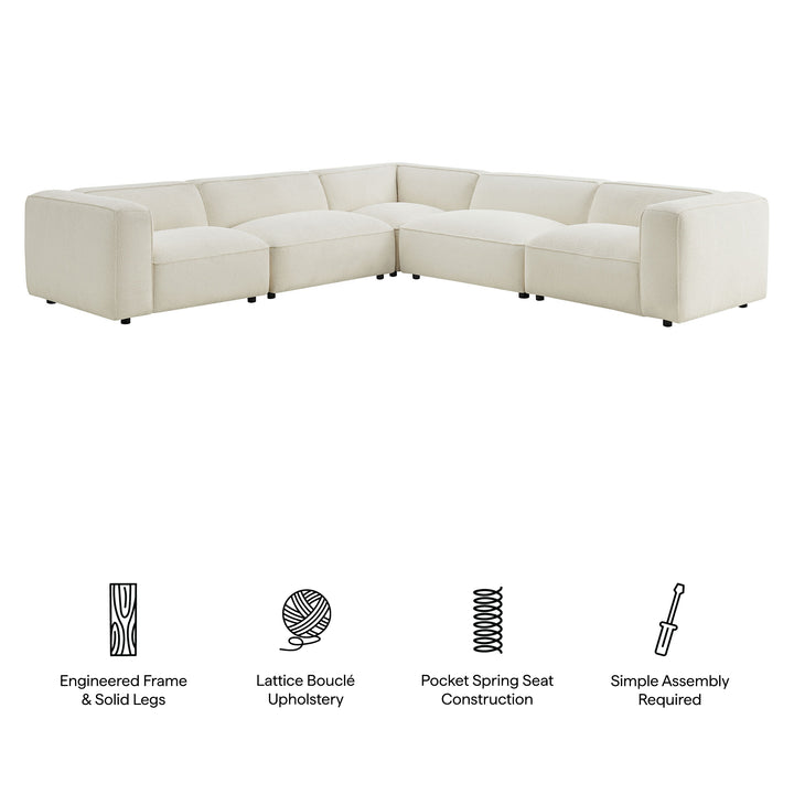 Auren 5 Piece Lattice Bouclé Upholstered Modular Corner Sectional in Cream