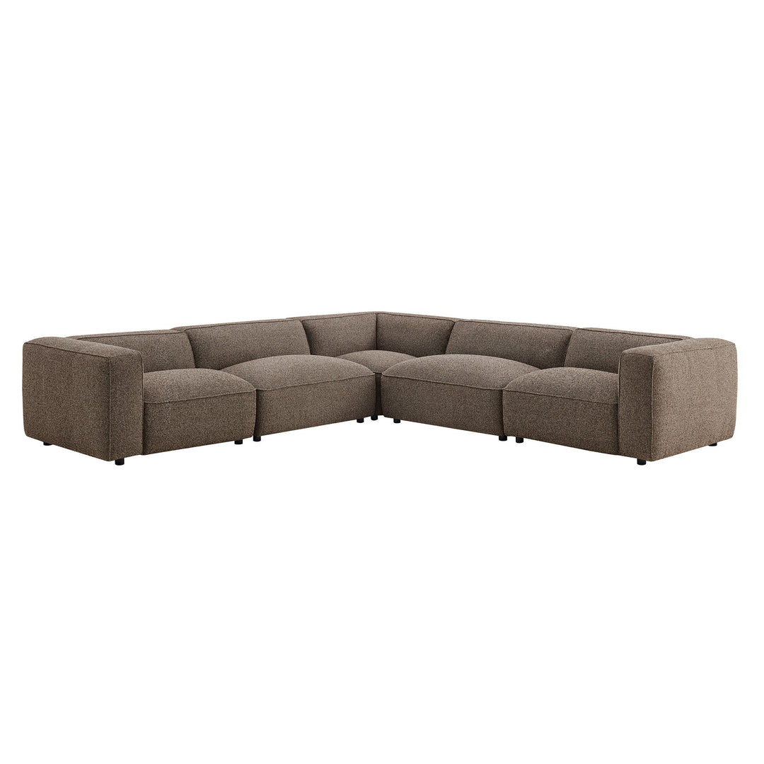 Auren 5 Piece Lattice Bouclé Upholstered Modular Corner Sectional in Earth