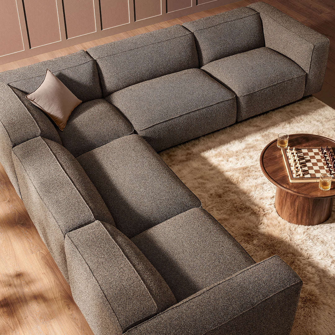 Auren 5 Piece Lattice Bouclé Upholstered Modular Corner Sectional in Earth