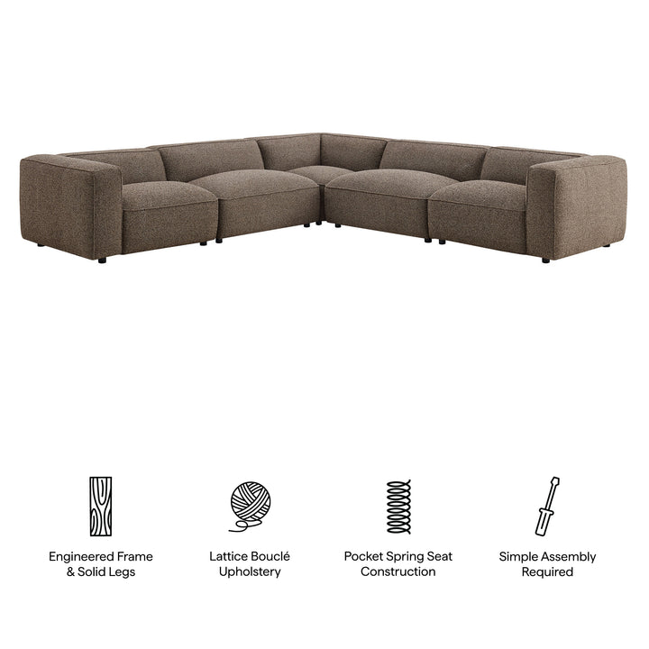 Auren 5 Piece Lattice Bouclé Upholstered Modular Corner Sectional in Earth