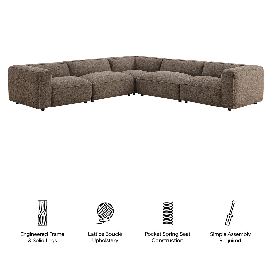 Auren 5 Piece Lattice Bouclé Upholstered Modular Corner Sectional in Earth