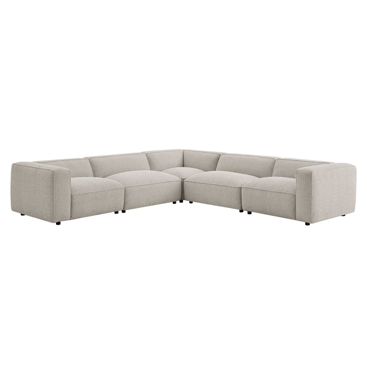 Auren 5 Piece Lattice Bouclé Upholstered Modular Corner Sectional in Fog