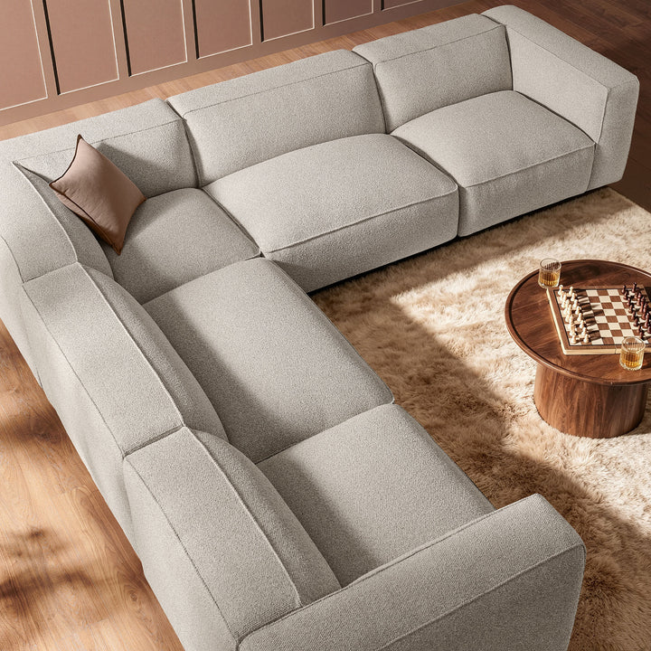 Auren 5 Piece Lattice Bouclé Upholstered Modular Corner Sectional in Fog