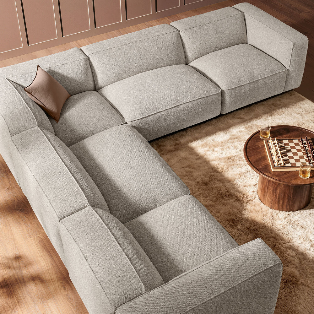 Auren 5 Piece Lattice Bouclé Upholstered Modular Corner Sectional in Fog