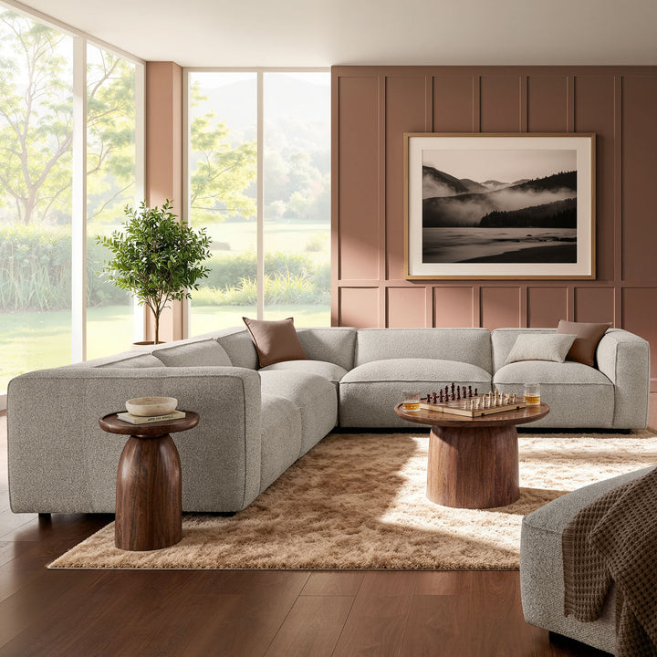 Auren 5 Piece Lattice Bouclé Upholstered Modular Corner Sectional in Fog
