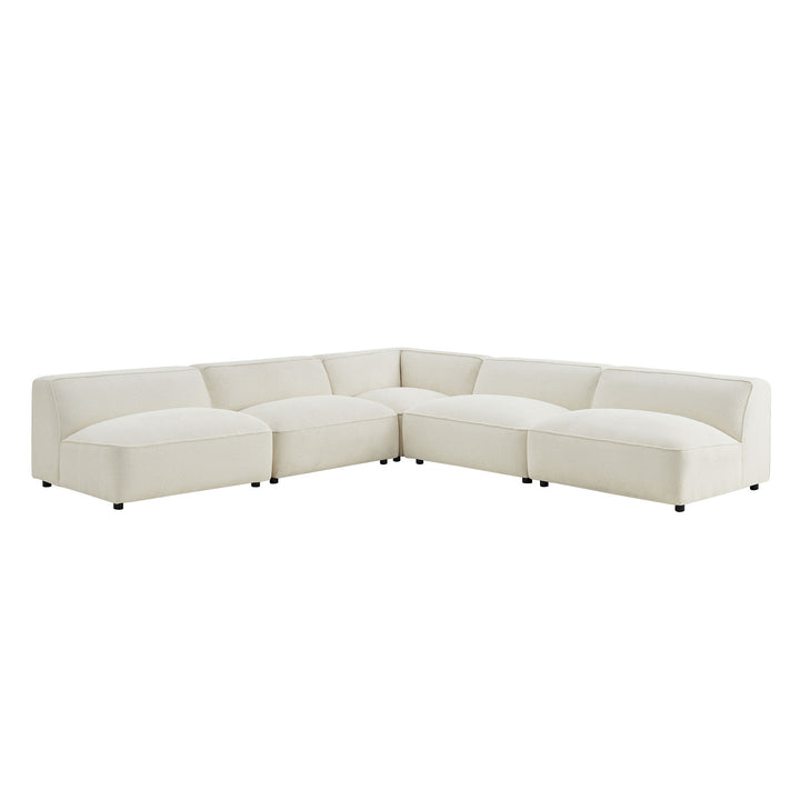 Auren 5 Piece Lattice Bouclé Upholstered Modular Corner Sectional in Cream