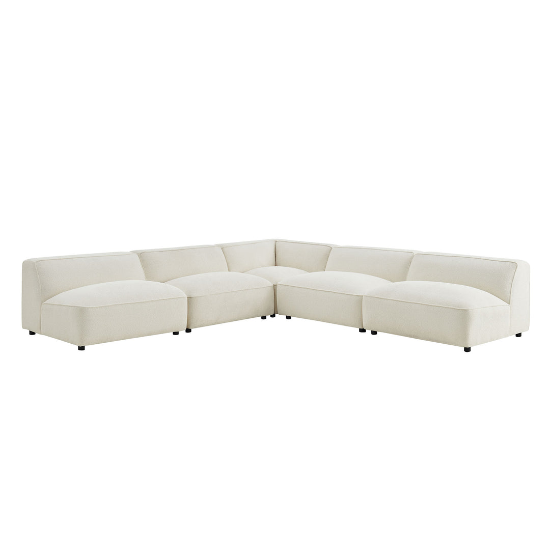 Auren 5 Piece Lattice Bouclé Upholstered Modular Corner Sectional in Cream