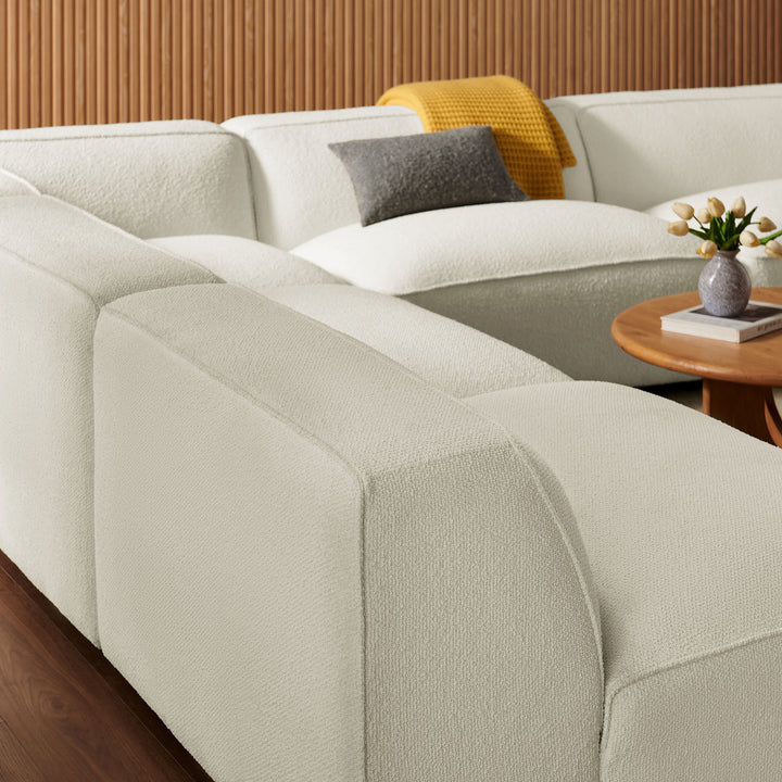 Auren 5 Piece Lattice Bouclé Upholstered Modular Corner Sectional in Cream