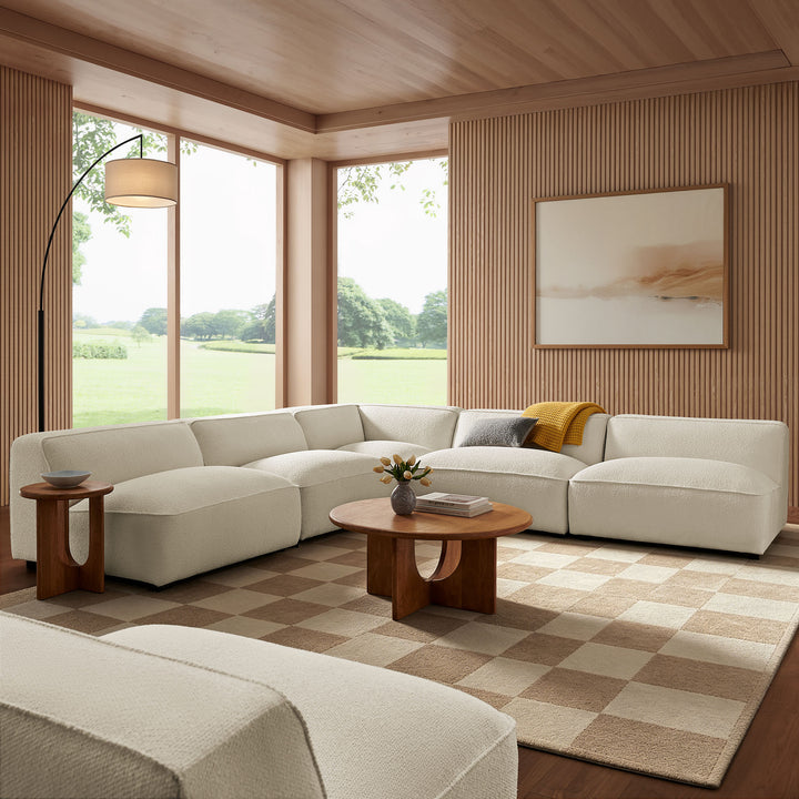 Auren 5 Piece Lattice Bouclé Upholstered Modular Corner Sectional in Cream