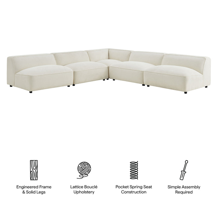 Auren 5 Piece Lattice Bouclé Upholstered Modular Corner Sectional in Cream