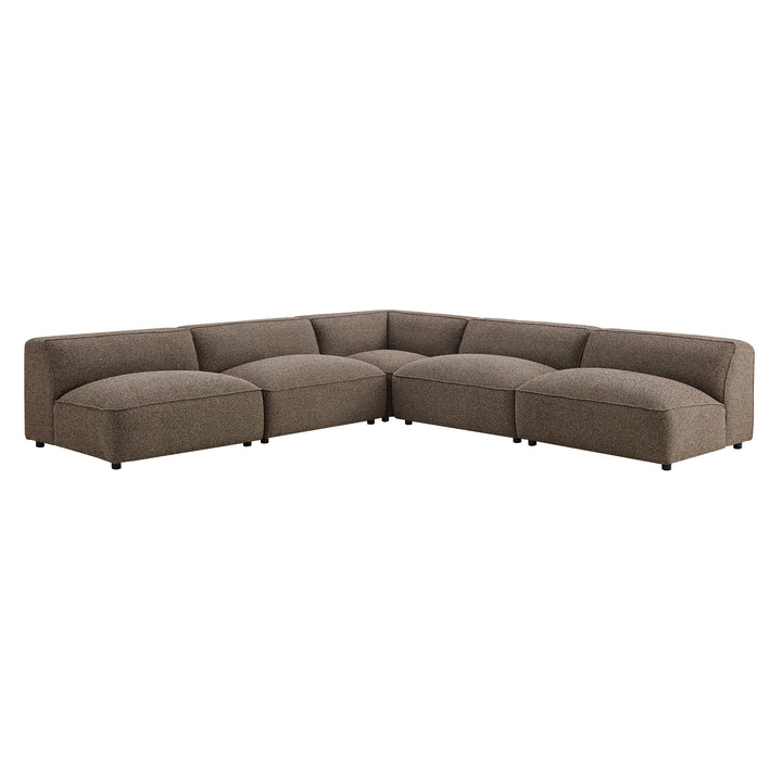 Auren 5 Piece Lattice Bouclé Upholstered Modular Corner Sectional in Earth