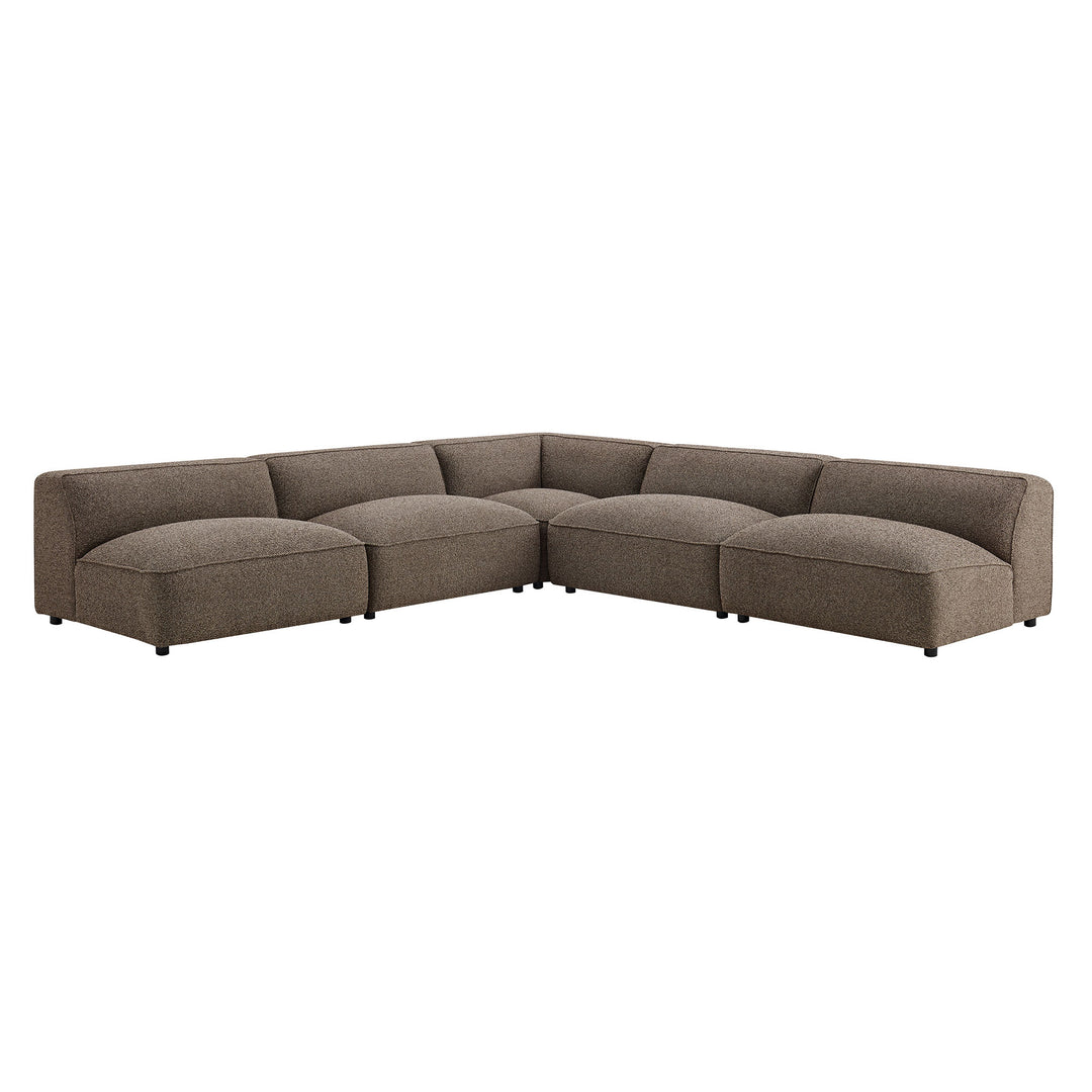 Auren 5 Piece Lattice Bouclé Upholstered Modular Corner Sectional in Earth
