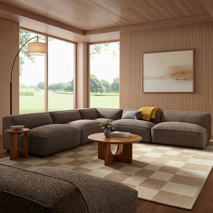 Auren 5 Piece Lattice Bouclé Upholstered Modular Corner Sectional in Earth
