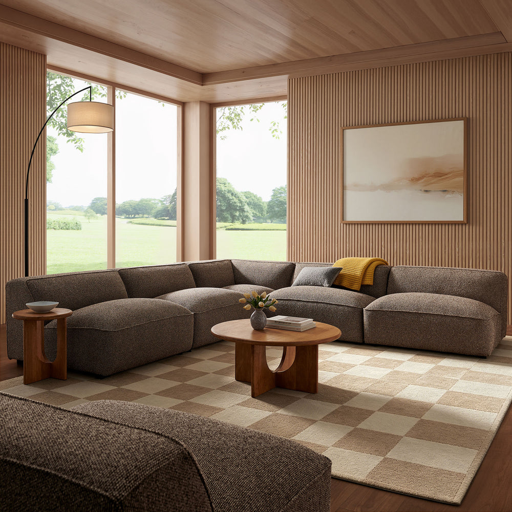 Auren 5 Piece Lattice Bouclé Upholstered Modular Corner Sectional in Earth
