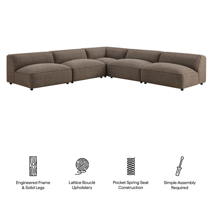 Auren 5 Piece Lattice Bouclé Upholstered Modular Corner Sectional in Earth