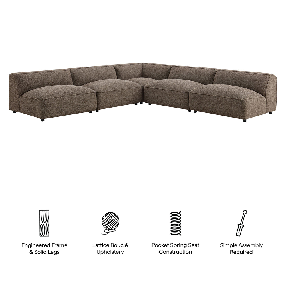 Auren 5 Piece Lattice Bouclé Upholstered Modular Corner Sectional in Earth