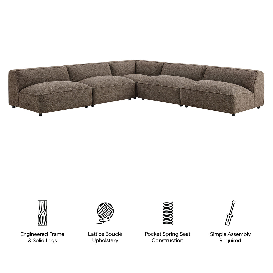 Auren 5 Piece Lattice Bouclé Upholstered Modular Corner Sectional in Earth