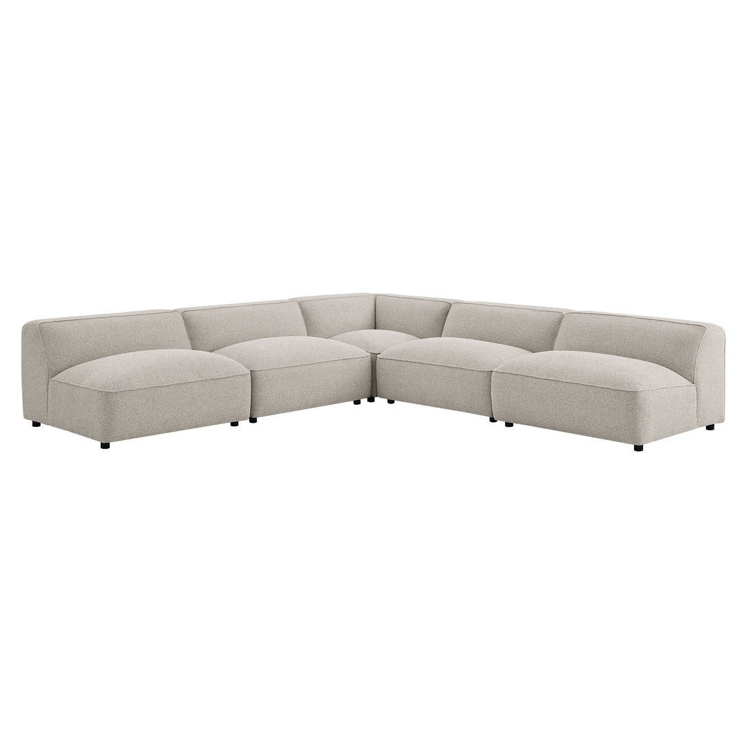 Auren 5 Piece Lattice Bouclé Upholstered Modular Corner Sectional in Fog