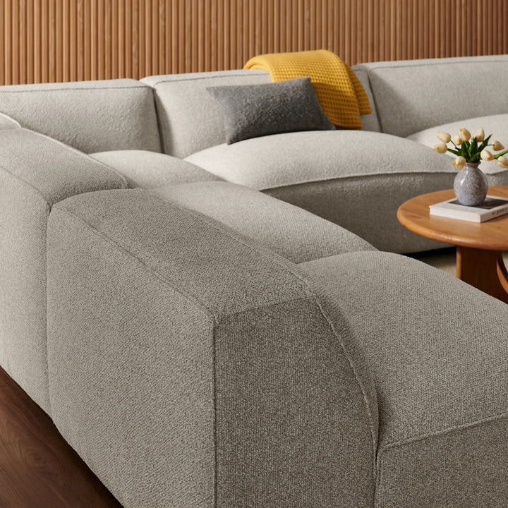 Auren 5 Piece Lattice Bouclé Upholstered Modular Corner Sectional in Fog