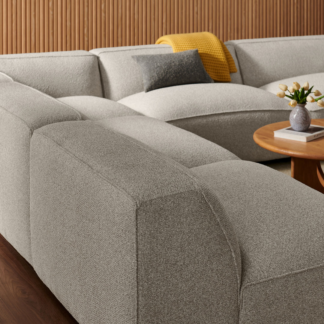 Auren 5 Piece Lattice Bouclé Upholstered Modular Corner Sectional in Fog