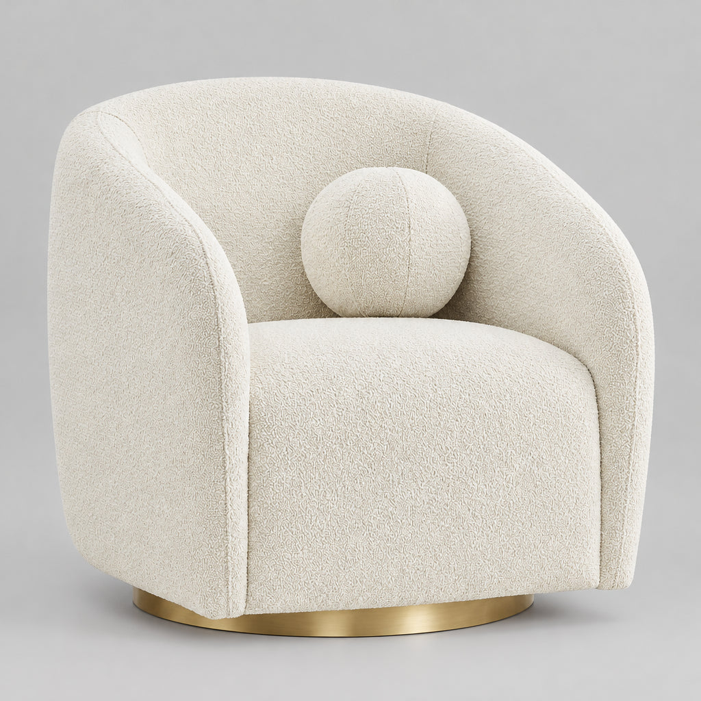 Holland Swivel Chenille Fabric Armchair in Cream