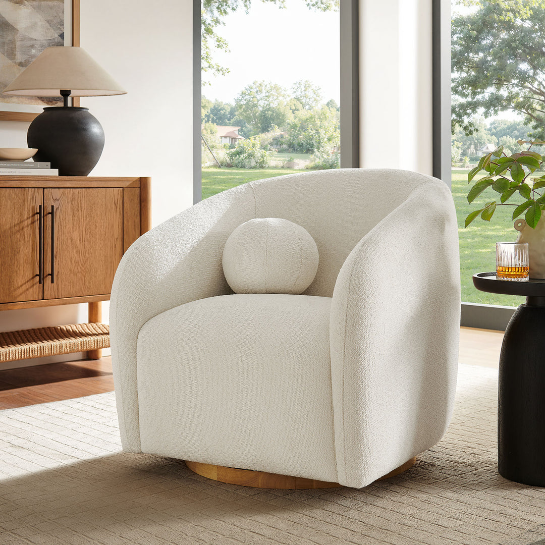Holland Swivel Chenille Fabric Armchair in Cream