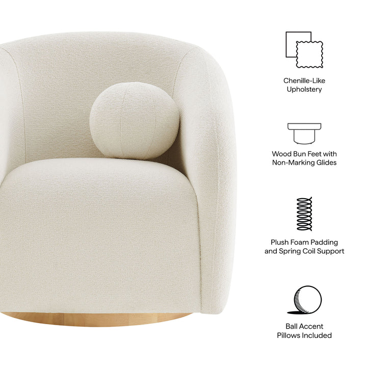 Holland Swivel Chenille Fabric Armchair in Cream