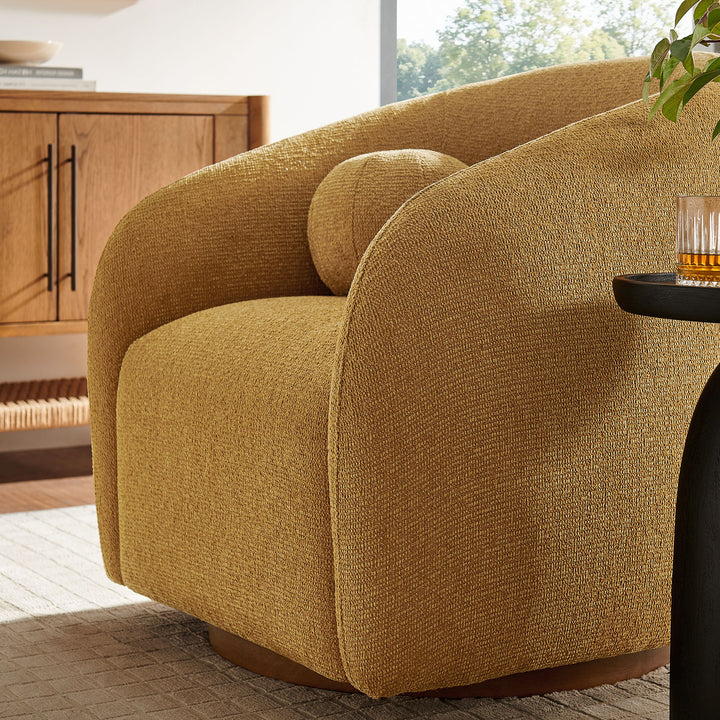 Holland Swivel Chenille Fabric Armchair in Mustard