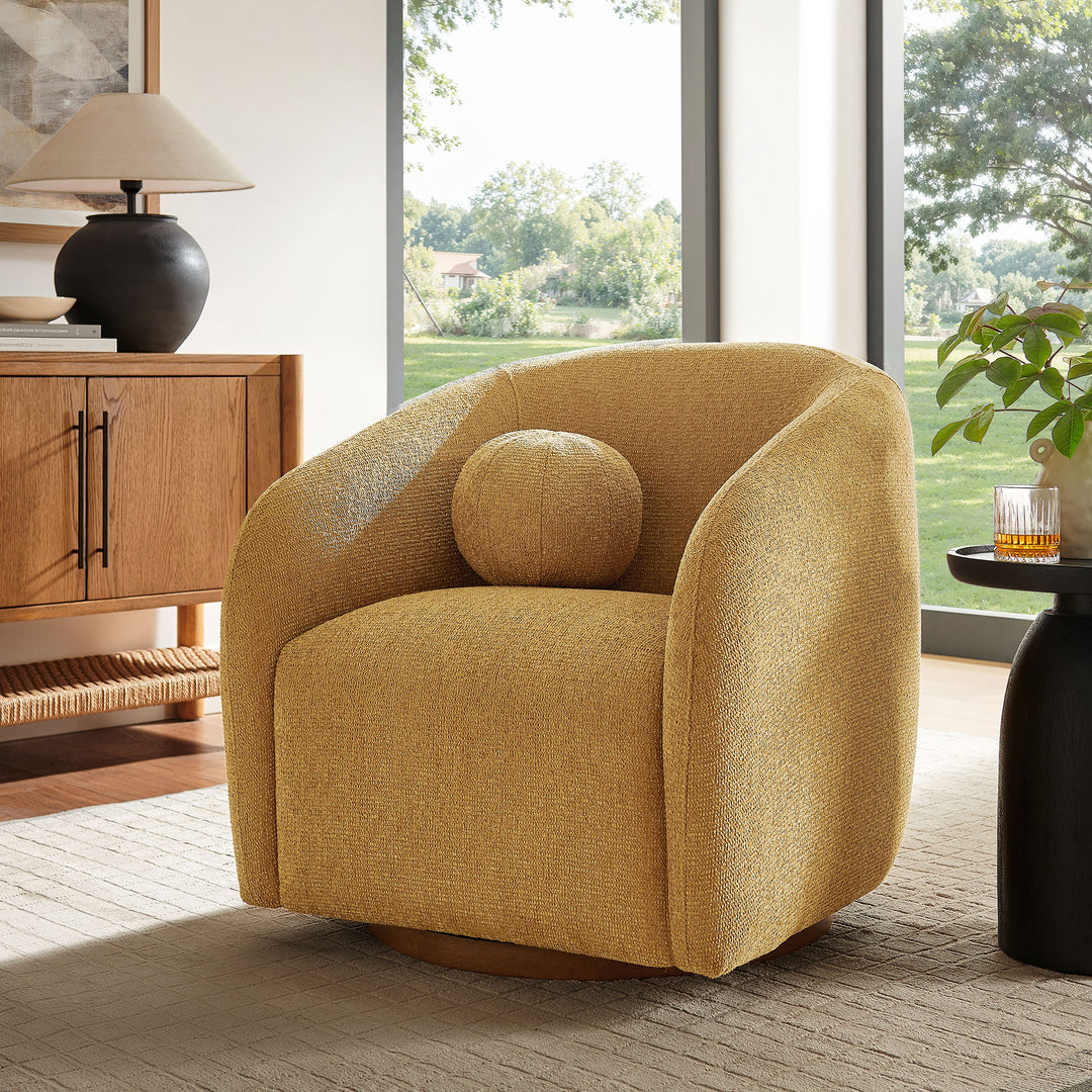 Holland Swivel Chenille Fabric Armchair in Mustard