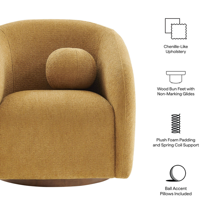 Holland Swivel Chenille Fabric Armchair in Mustard