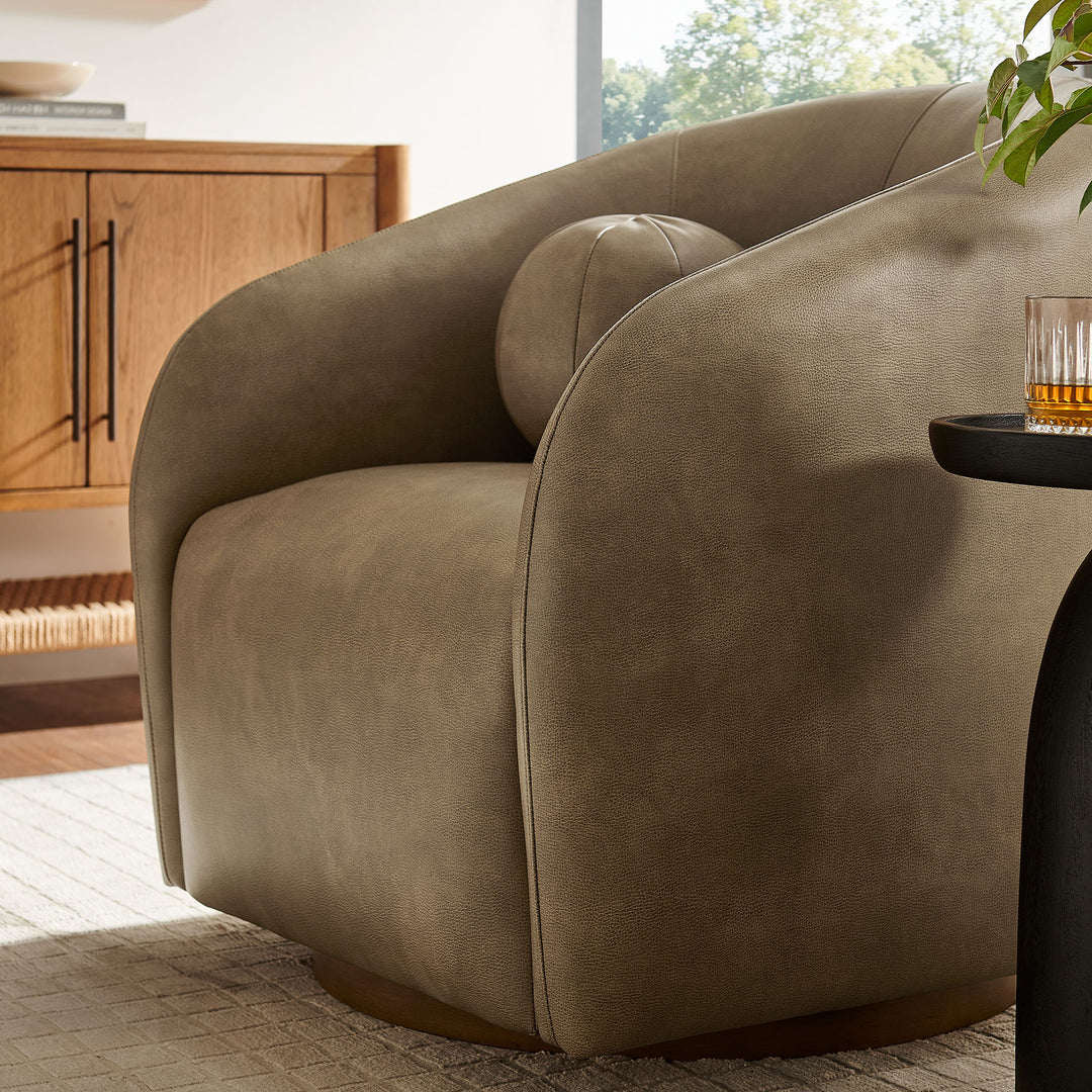 Holland Swivel Vegan Leather Armchair in Mushroom