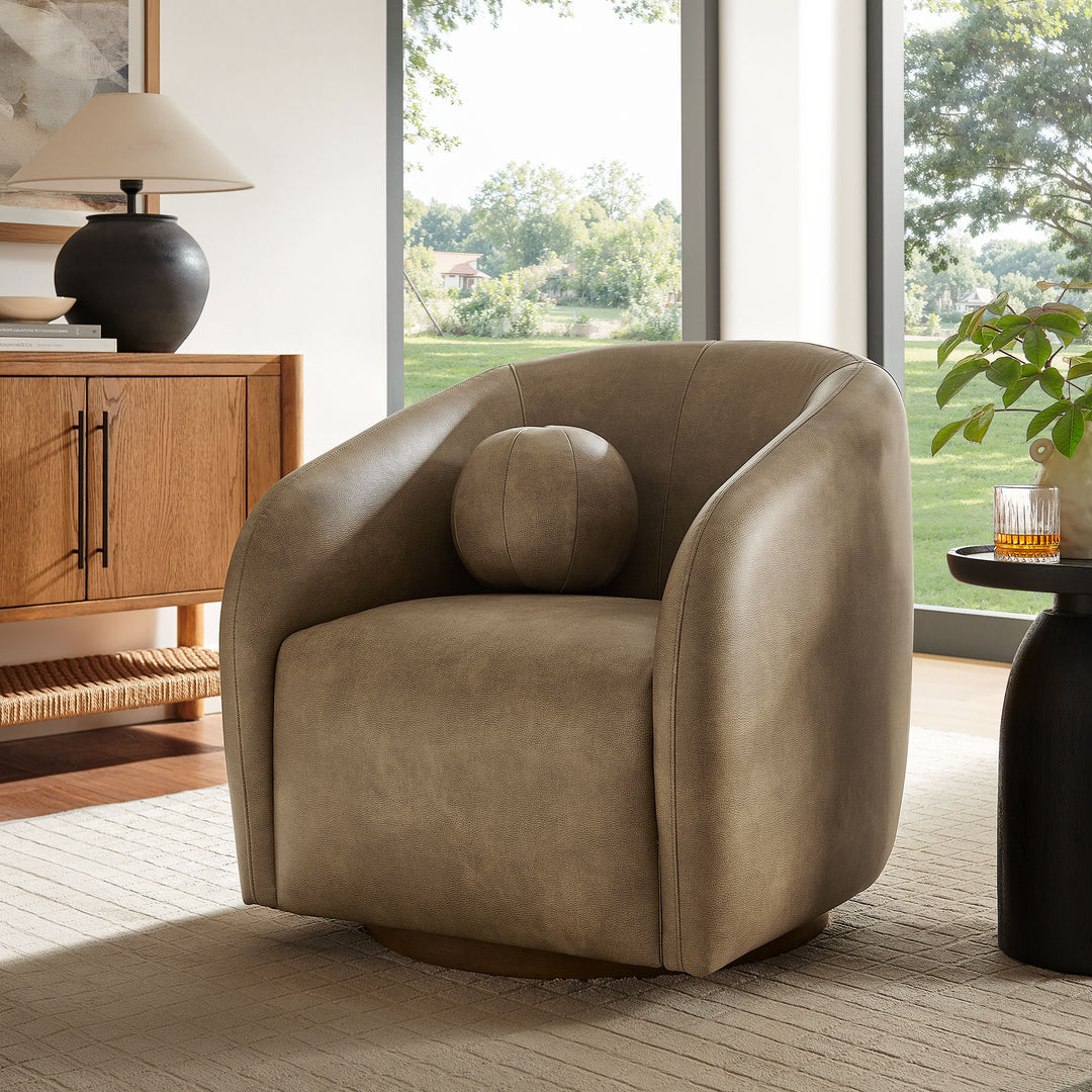 Holland Swivel Vegan Leather Armchair in Mushroom